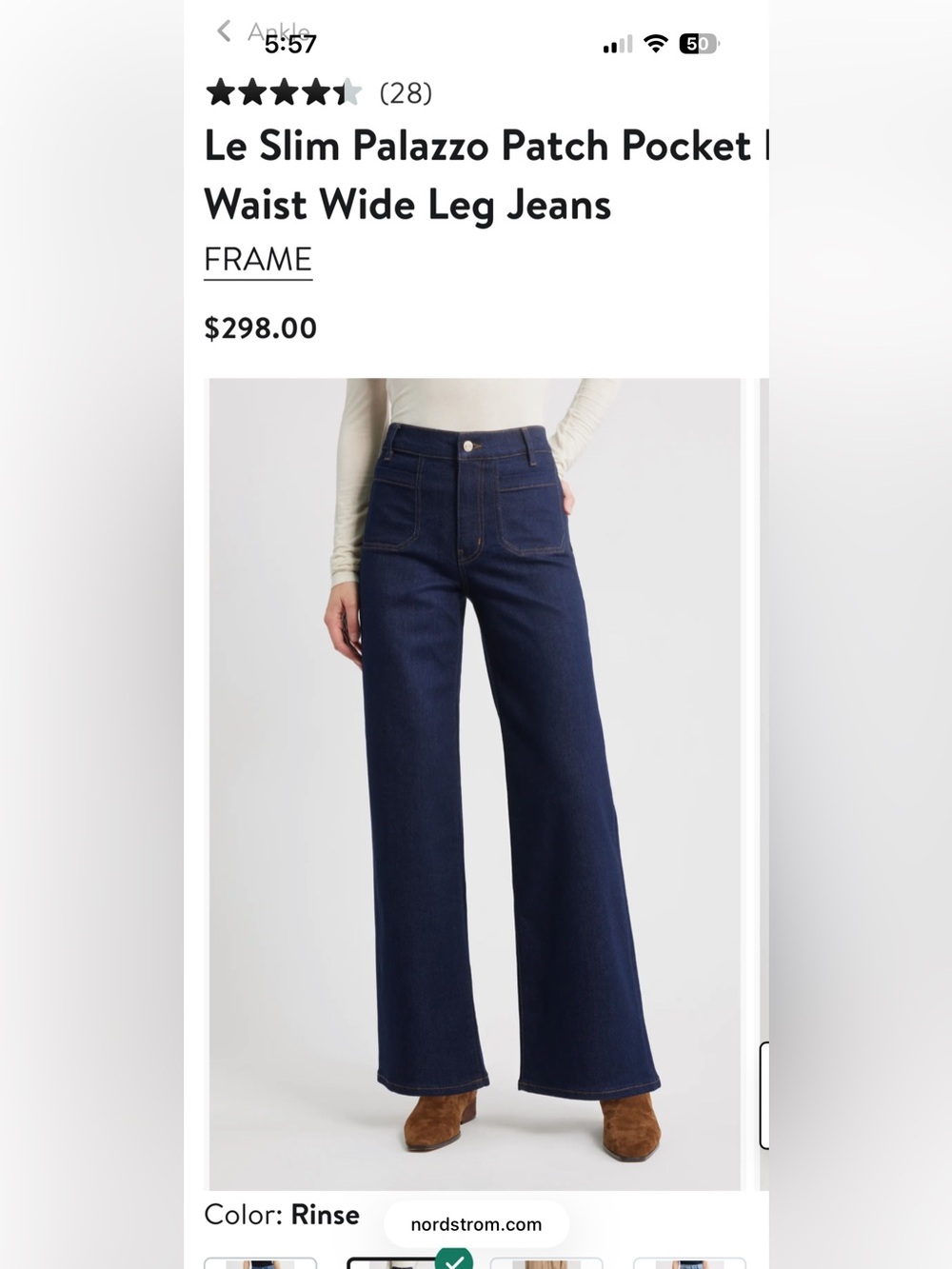 FRAME  Slim Palazzo Patch Pocket High Waist Wide Leg Jeans in Rinse